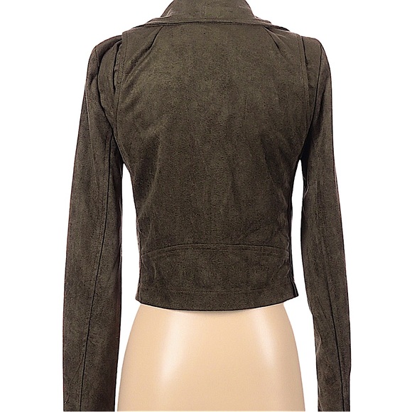 NWT VICI Olive Micro Suede Multi Zip Moto Jacket Size Large $72 Brushed Fitted - Picture 2 of 4